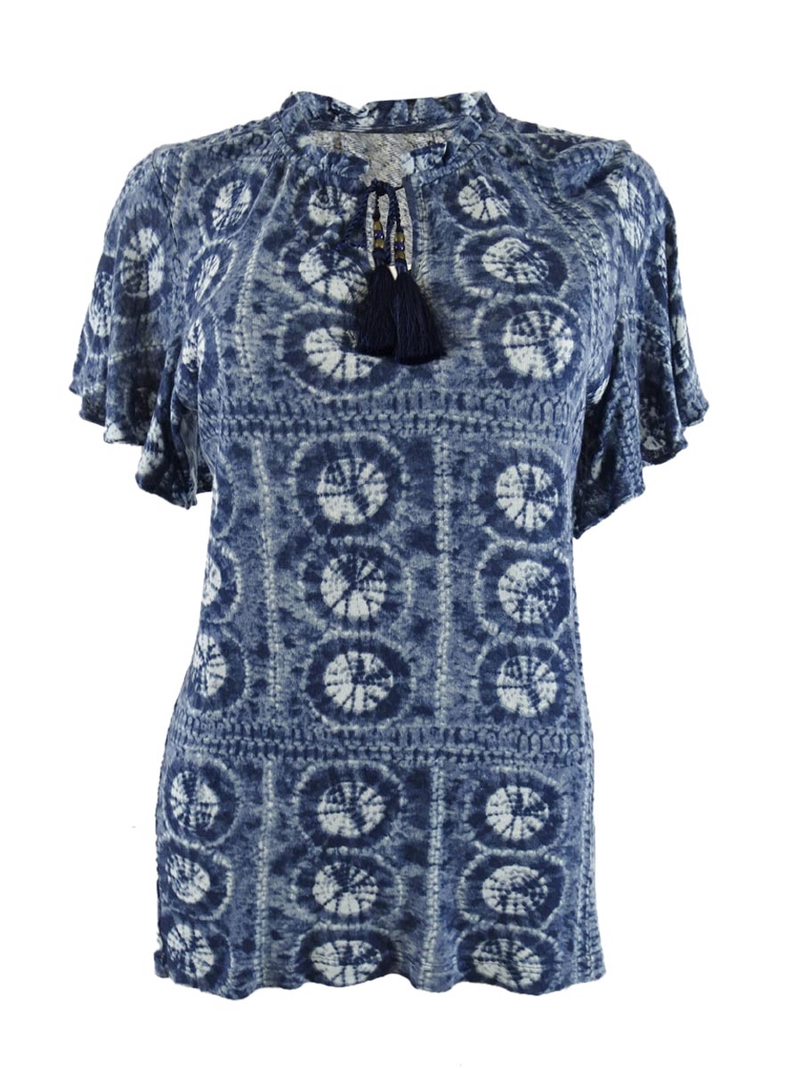 Lauren Ralph Lauren Women's Geo-Print Jersey Top (XL, Blue